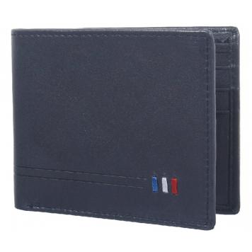 Men Blue Genuine Leather RFID Wallet 6 Card Slot 2 Note...