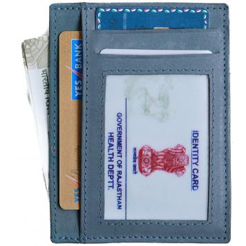 Men Blue Genuine Leather RFID Card Holder 7 Card Slot 1...